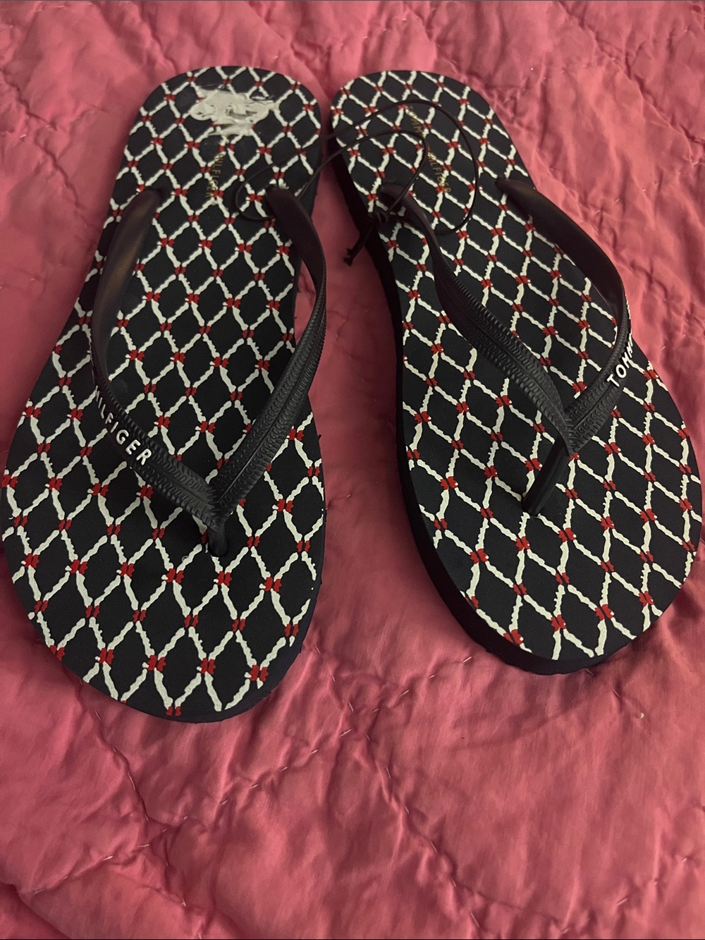 Tommy Hilfiger Blue, White & Red Patterned Women's Flip Flops size 9 New